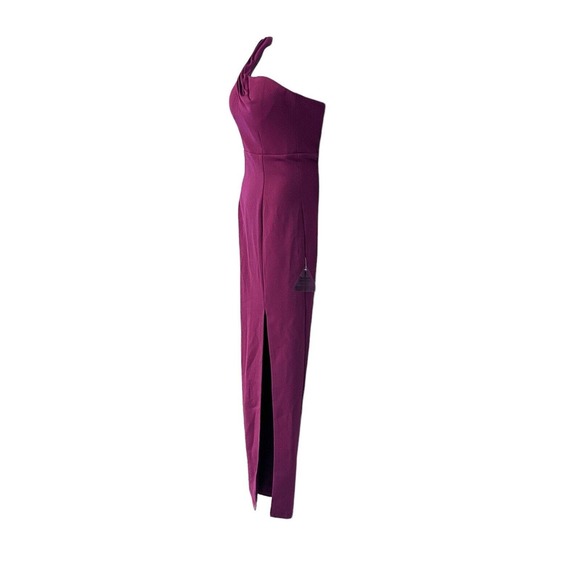 BARIANO Jersey Berry-Burgundy One Shoulder Gown Formal Cocktail Maxi Prom Dress - Picture 4 of 16